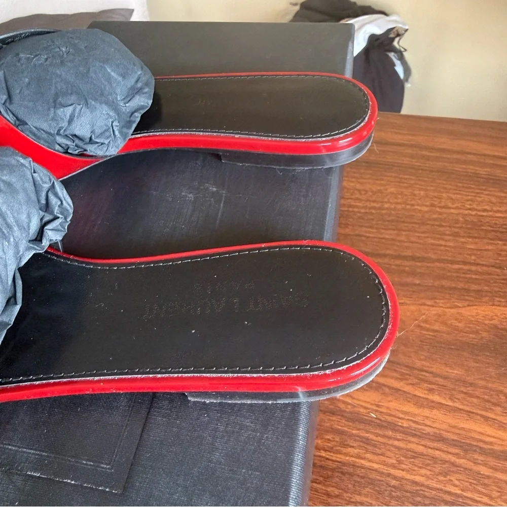 Saint Laurent Tribute Patent Leather Slide Sandals Red Size 37.5 - Picture 3 of 8